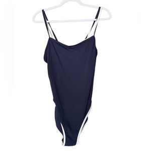Nautica Women's Ribbed One Piece Swimsuit Sz XL Stretch Navy Blue And White